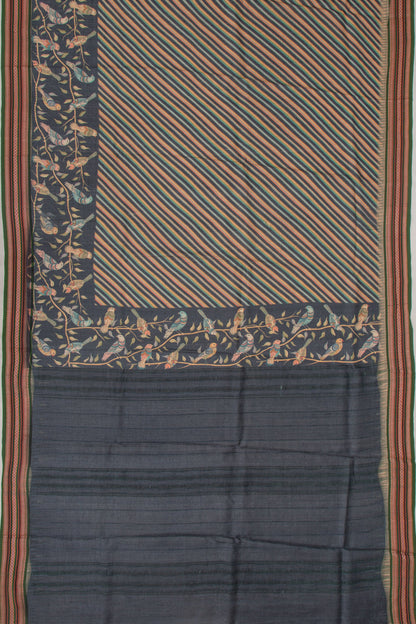 Tussar Printed Dark Blue Saree