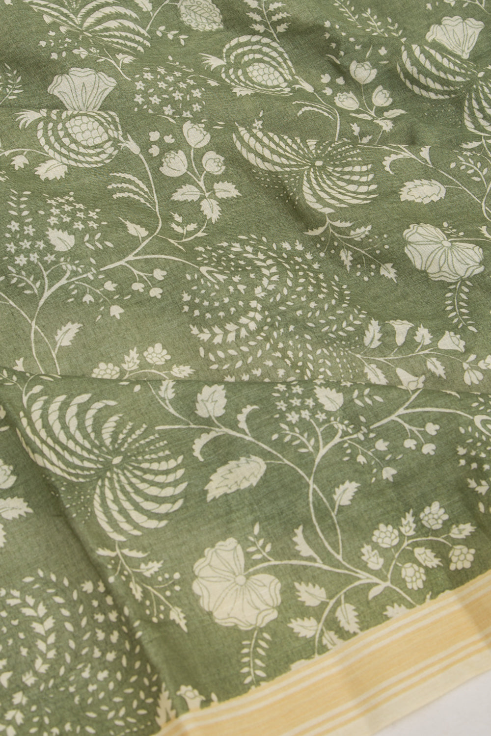 Mul Cotton Floral Printed Green Saree