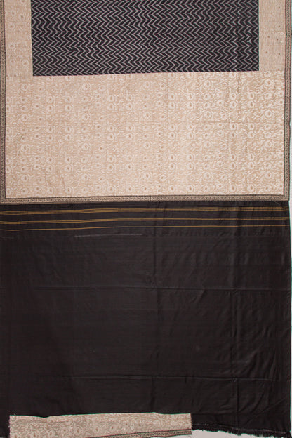 Pochampally Silk Ikat Black Saree With Attached Embroidered Border