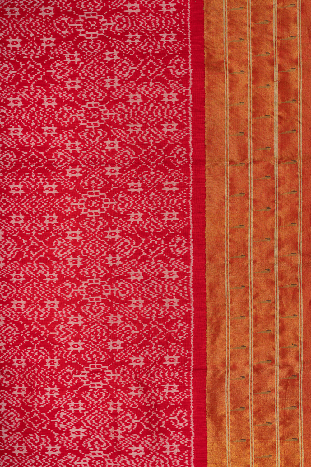 Pochampally Silk Ikat Red Saree With Paithani Inspired Border