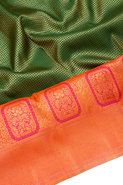 Kanchipuram Silk Checks And Butta Green Saree