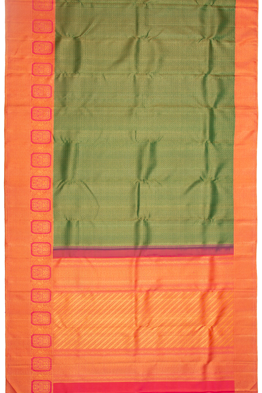 Kanchipuram Silk Checks And Butta Green Saree