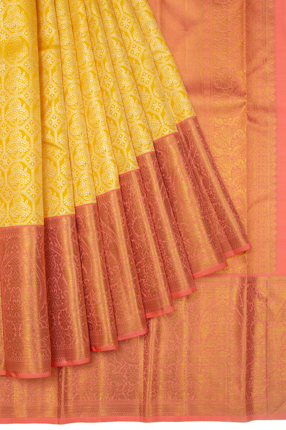 Kanchipuram Silk Brocade Yellow Saree