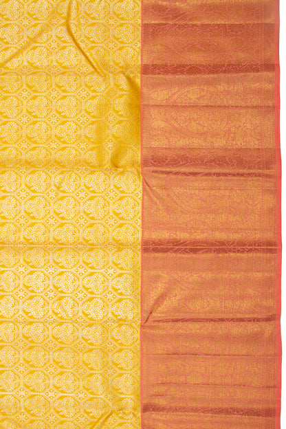 Kanchipuram Silk Brocade Yellow Saree