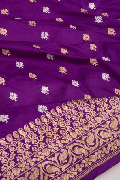 Banarasi Silk Kadwa Butta Purple Saree