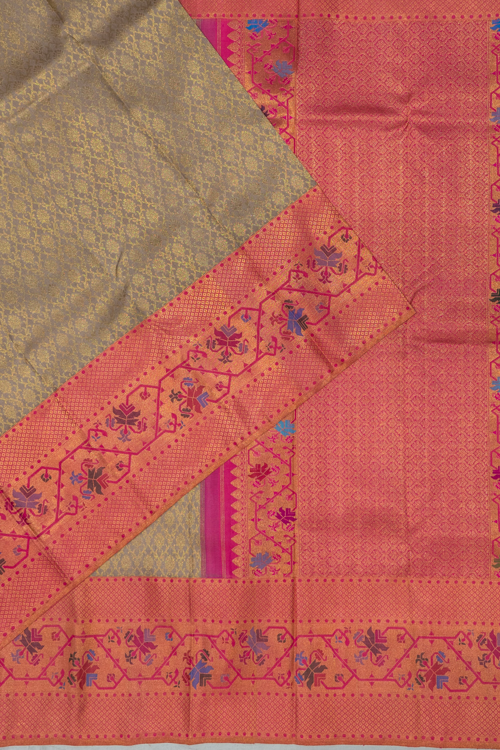 Kanchipuram Silk Brocade Grey Saree