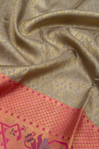 Kanchipuram Silk Brocade Grey Saree