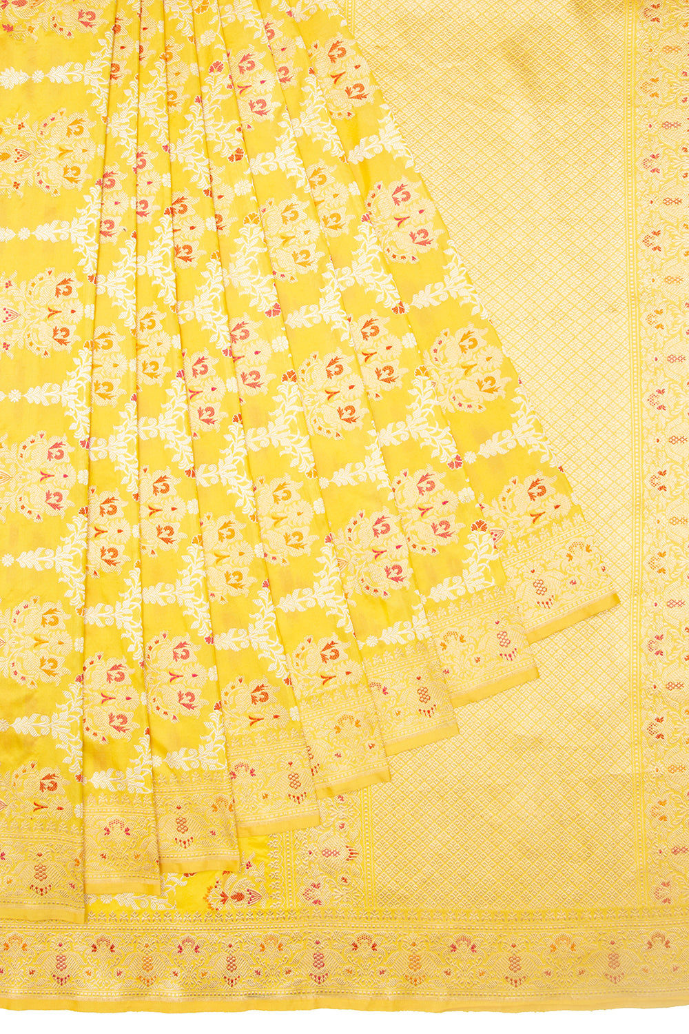 Banarasi Silk Kadwa Jaal Yellow Saree