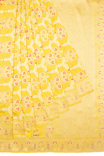 Banarasi Silk Kadwa Jaal Yellow Saree