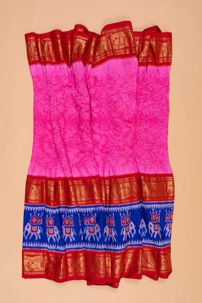 Kanchipuram Silk Bandhani Pink Saree