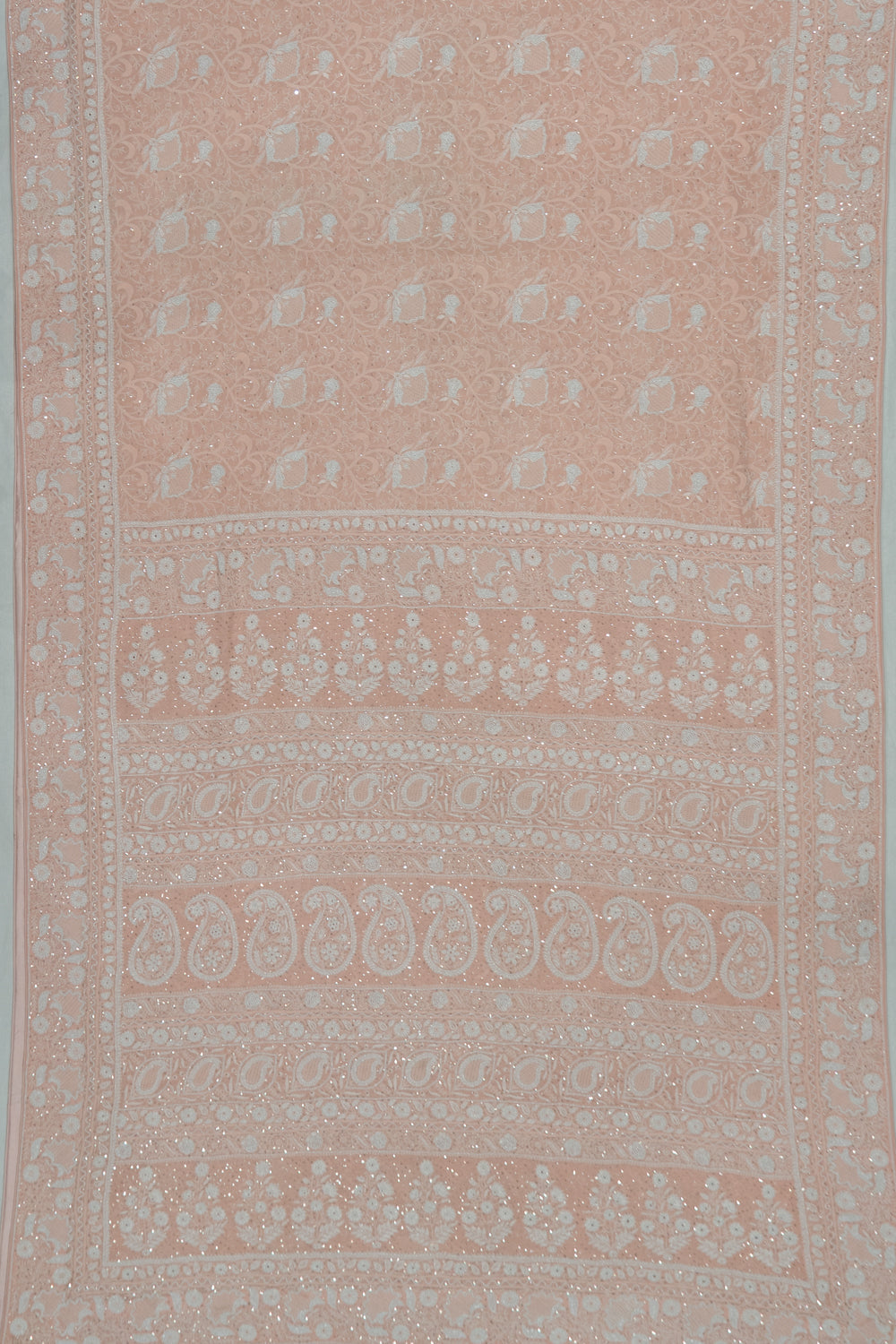 Lucknow Chikankari Georgette Embroidery Peach Saree