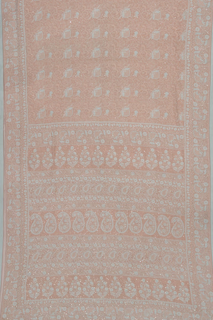 Lucknow Chikankari Georgette Embroidery Peach Saree