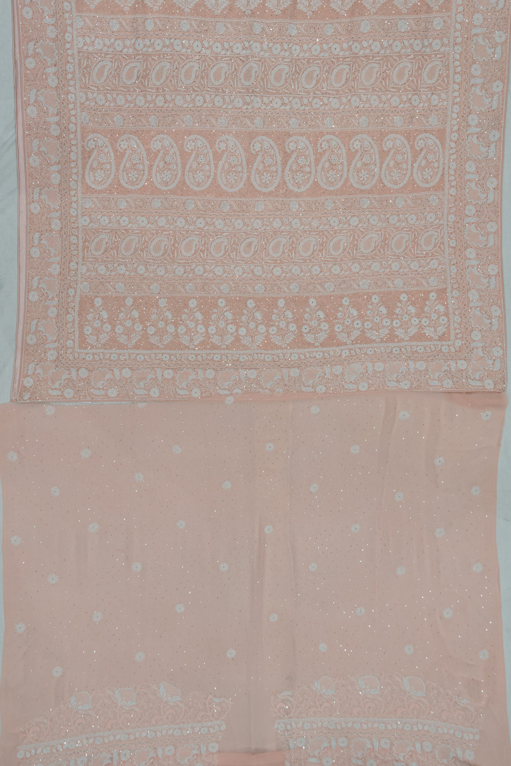 Lucknow Chikankari Georgette Embroidery Peach Saree