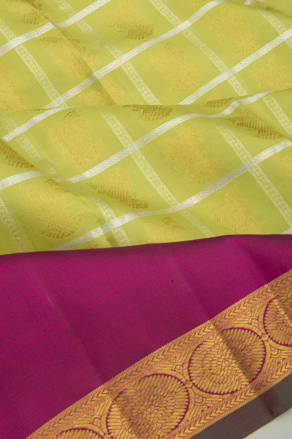 Kanchipuram Silk Checks And Butta Green Saree