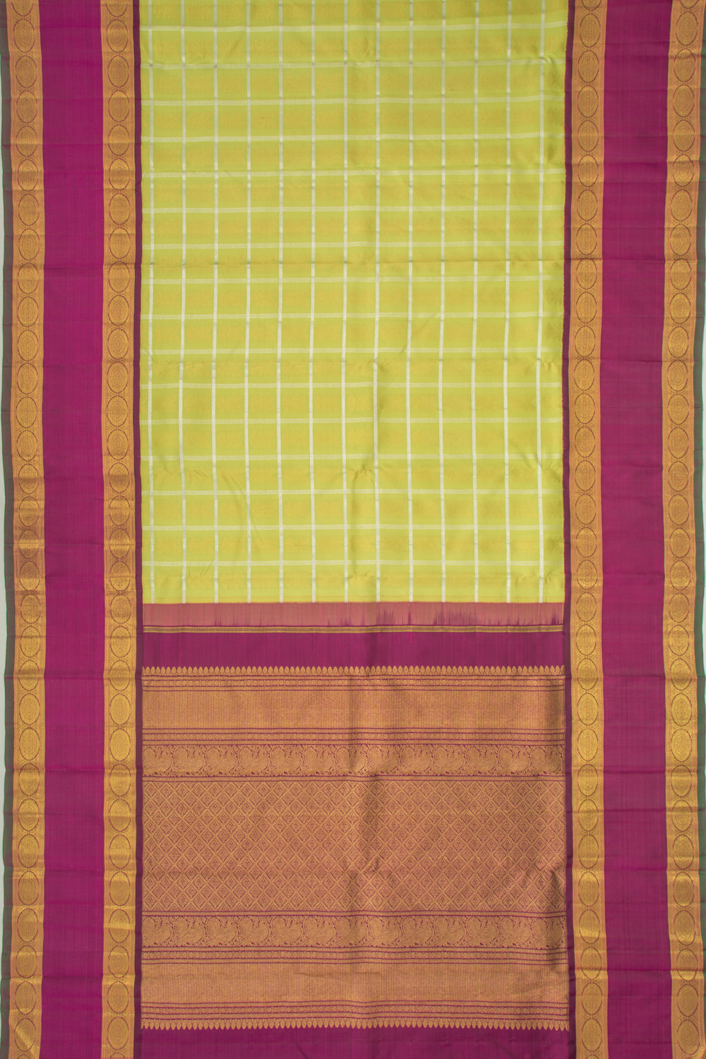 Kanchipuram Silk Checks And Butta Green Saree