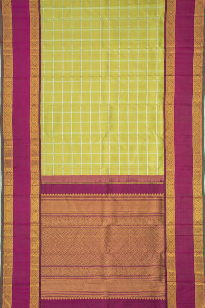 Kanchipuram Silk Checks And Butta Green Saree