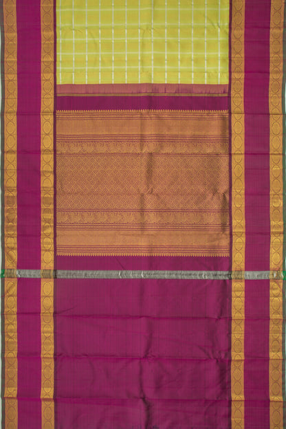 Kanchipuram Silk Checks And Butta Green Saree