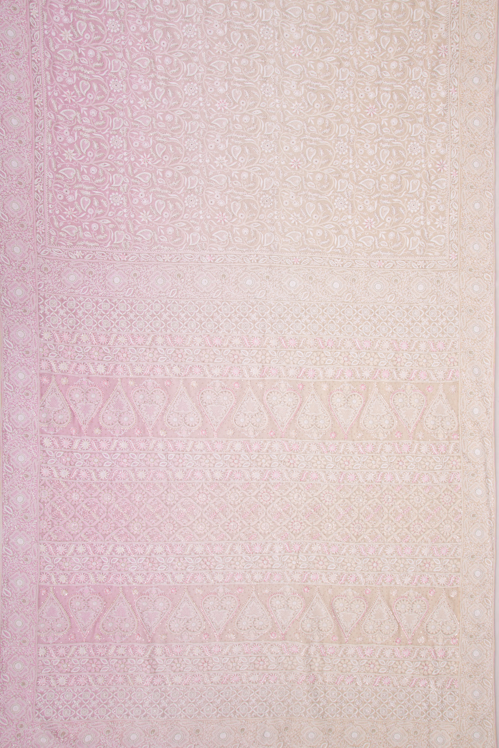 Lucknow Chikankari Georgette Shading Pink Saree