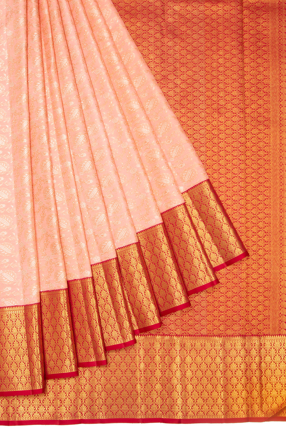 Kanchipuram Silk Brocade Peach Saree