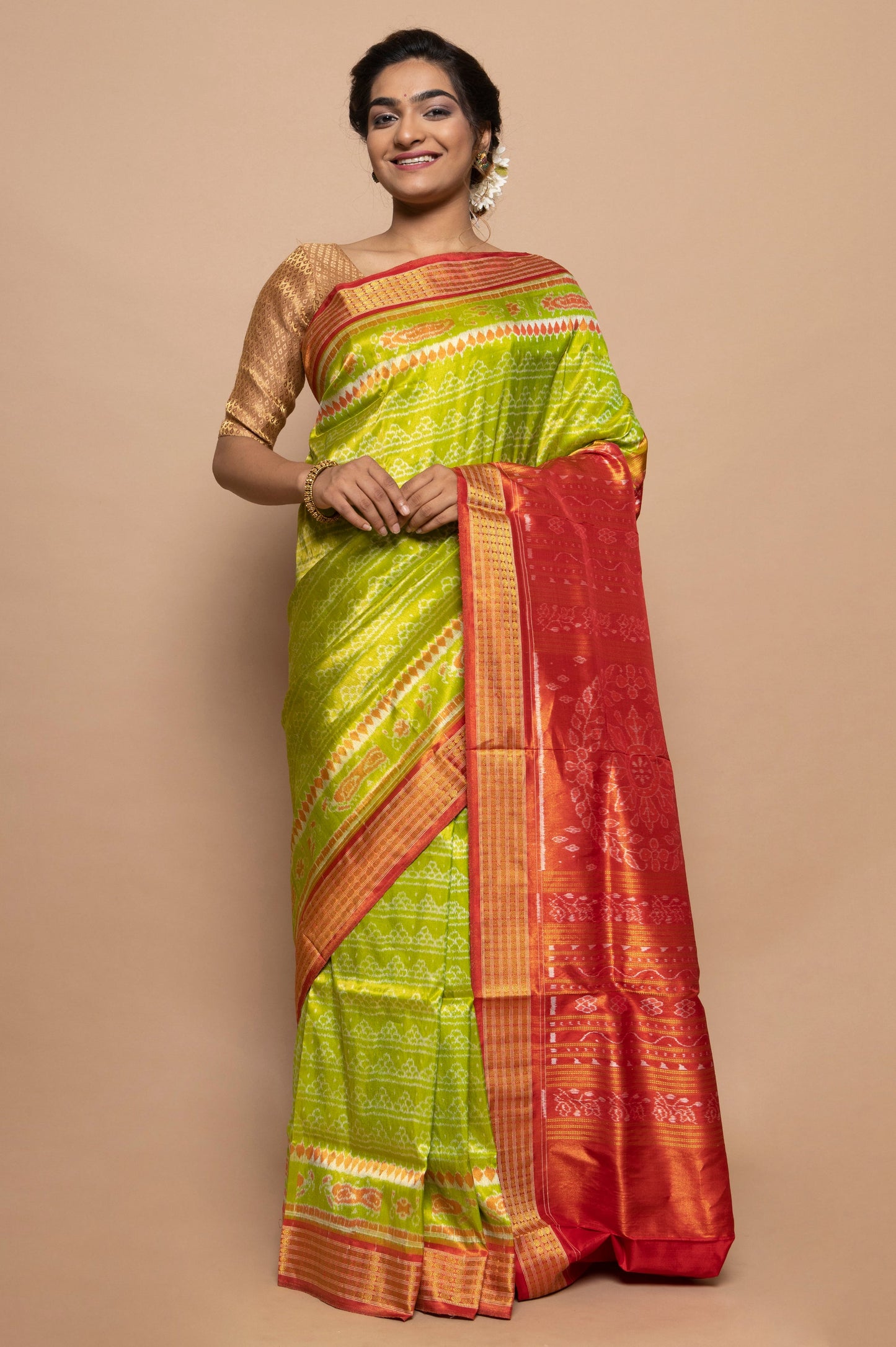 Sambalpuri Silk Ikat Green Saree