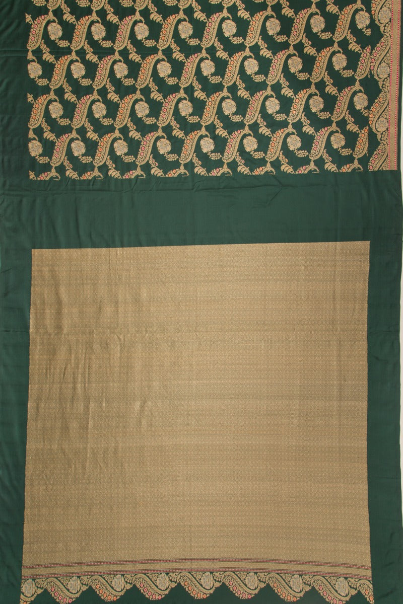 Banarasi Silk Jangla Bottle Green Saree with Meenakari