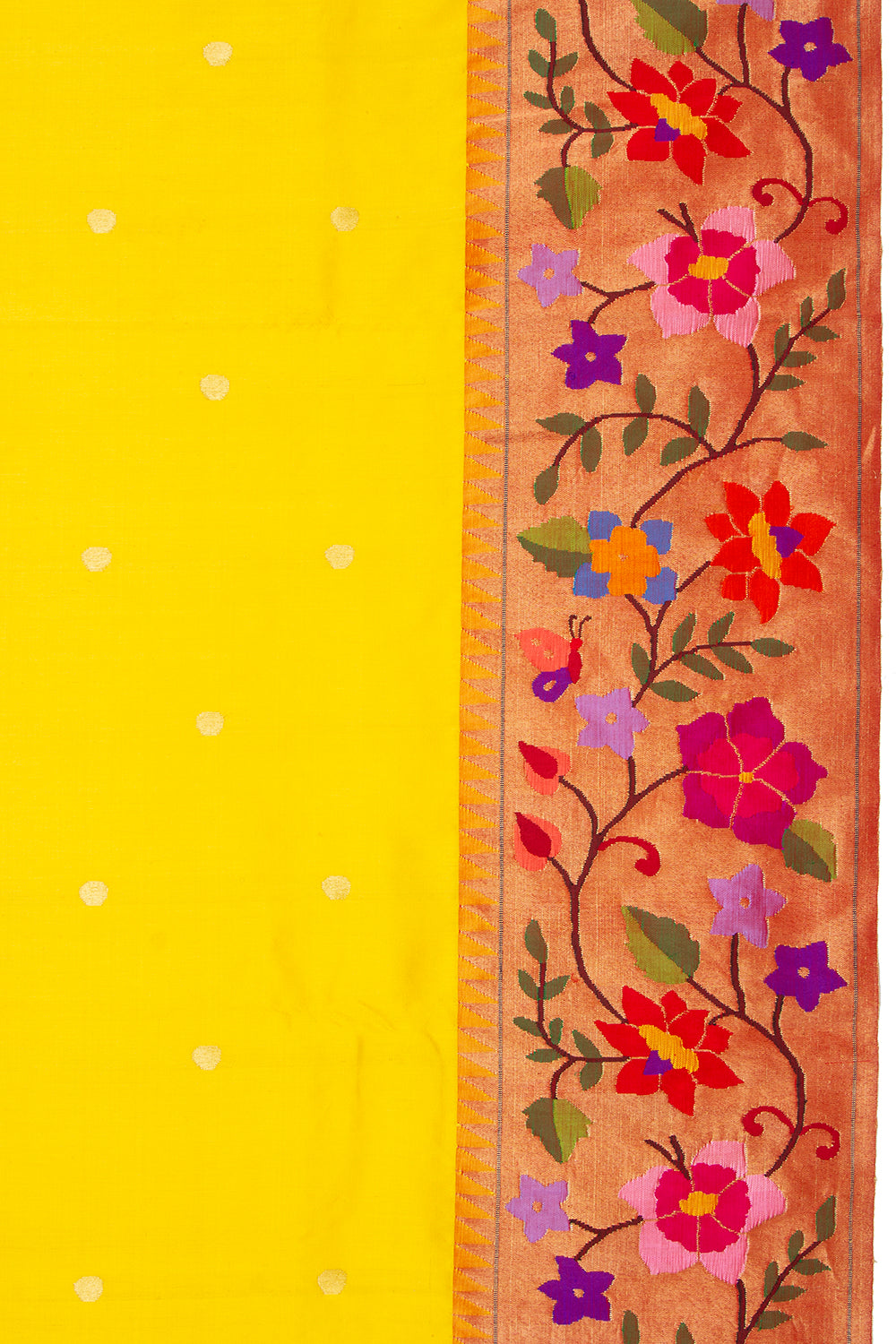 Paithani Silk Butta Yellow Saree