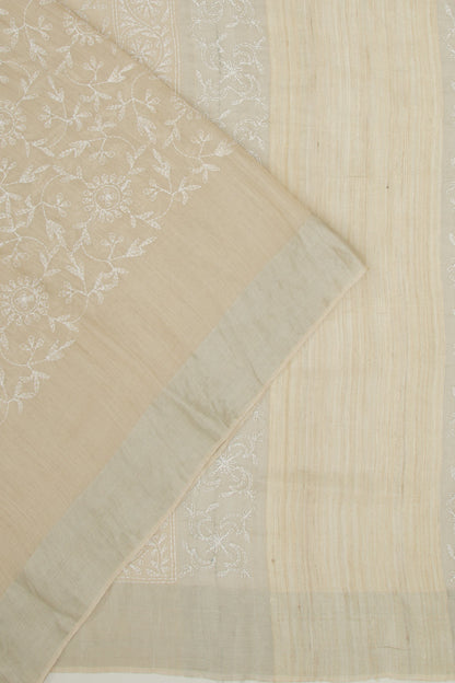 Tussar Tissue Kantha Work Beige Saree