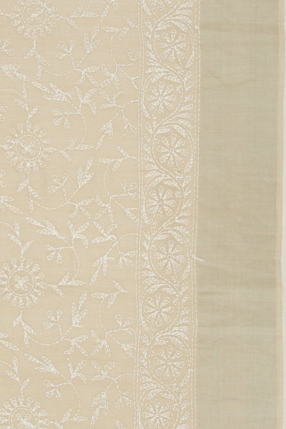 Tussar Tissue Kantha Work Beige Saree