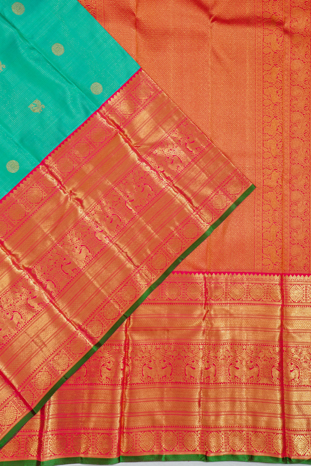 Kanchipuram Silk Horiozntal Lines And Butta Sea Green Saree