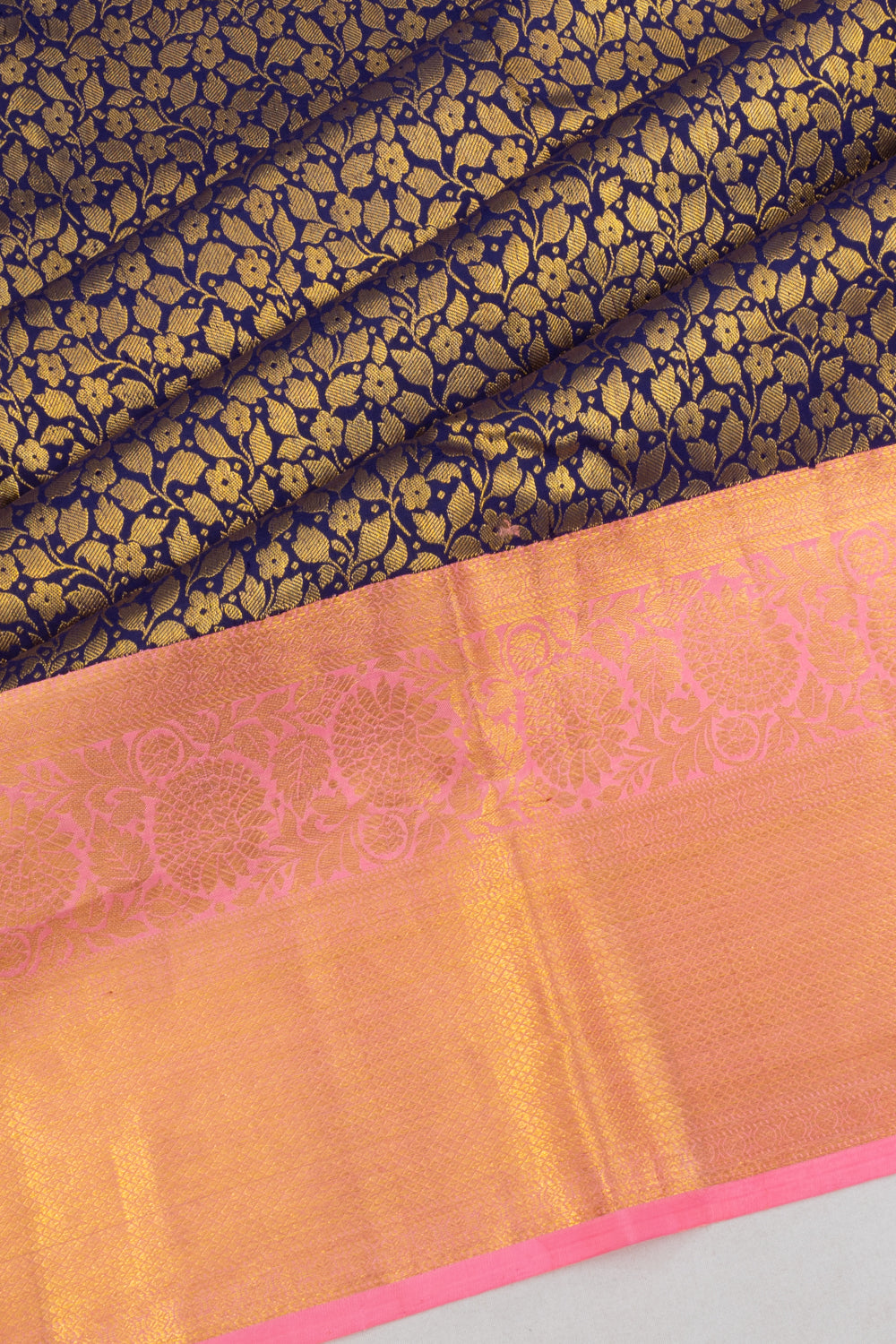 Kanchipuram Silk Brocade Navy Blue Saree