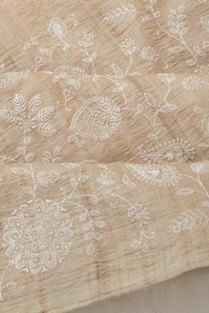 Tussar Floral Embroidery Beige Saree