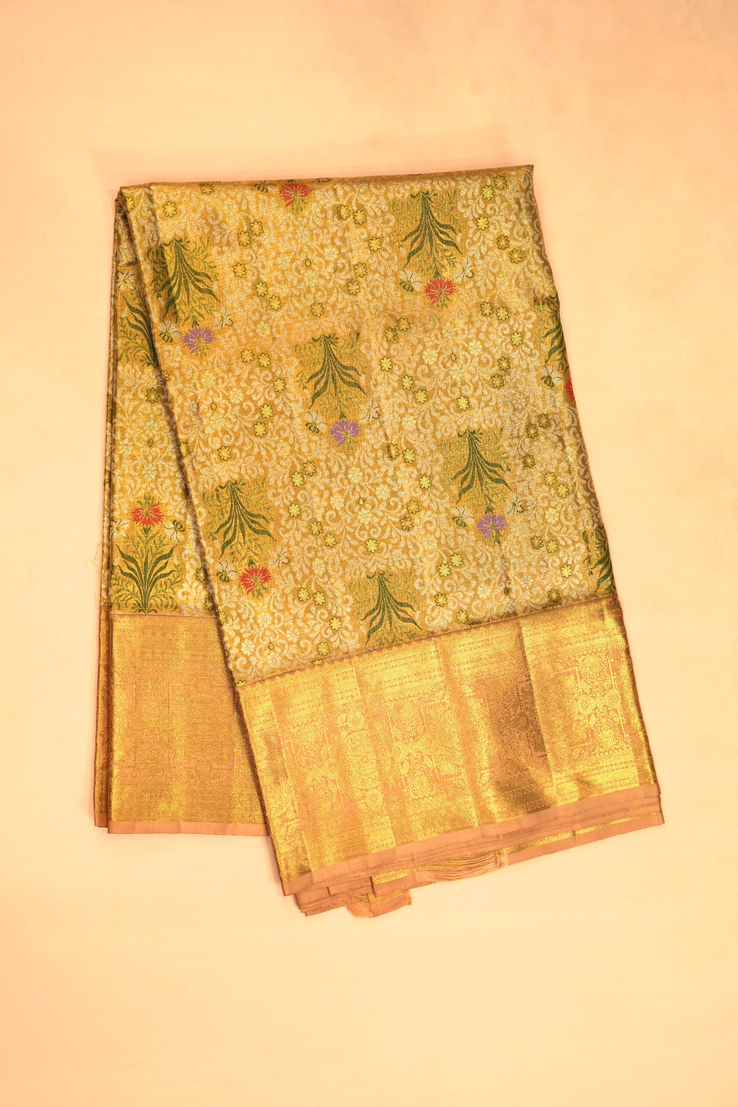 Kanchipuram Silk Tissue Brocade Gold Saree