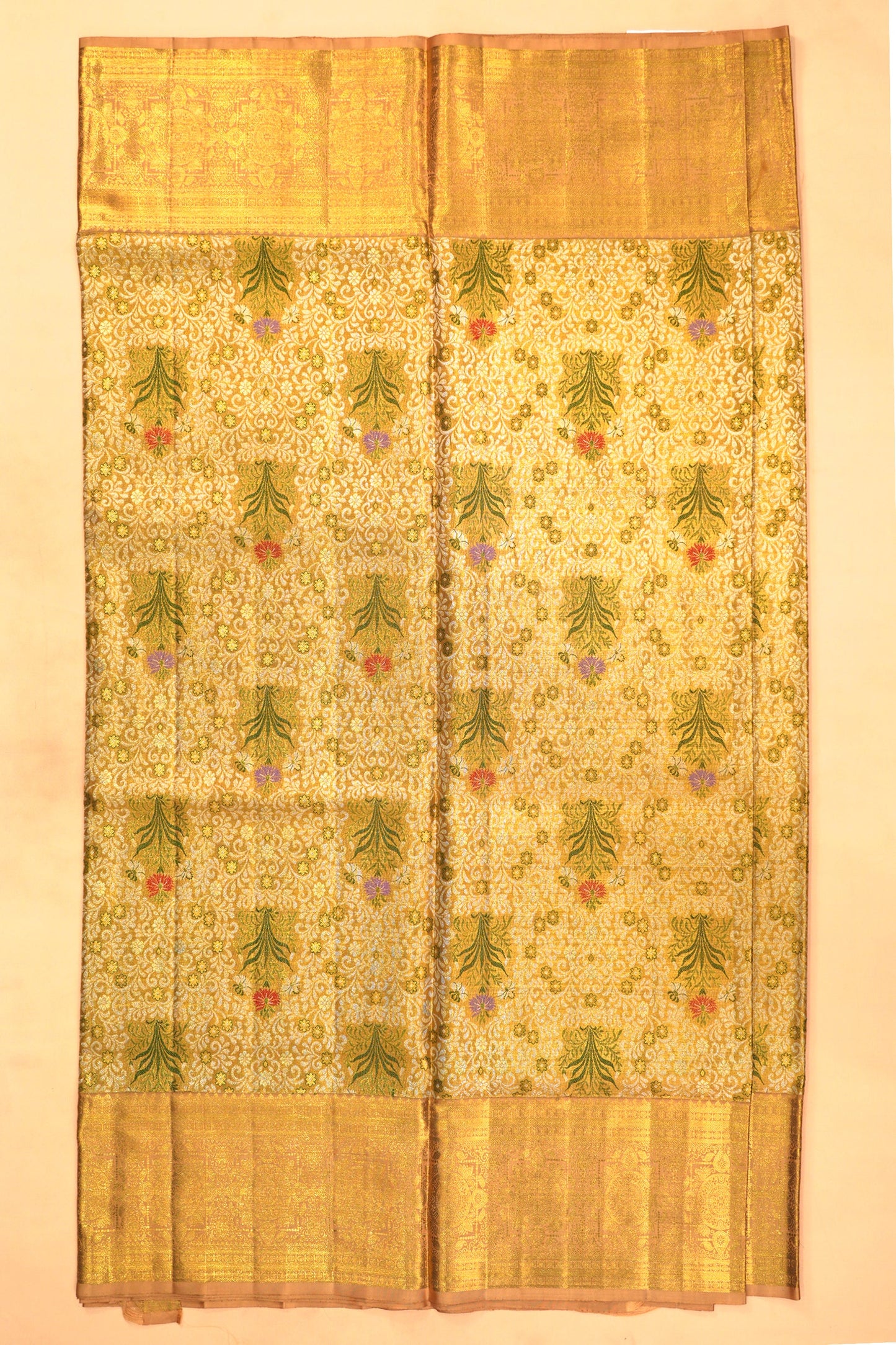 Kanchipuram Silk Tissue Brocade Gold Saree