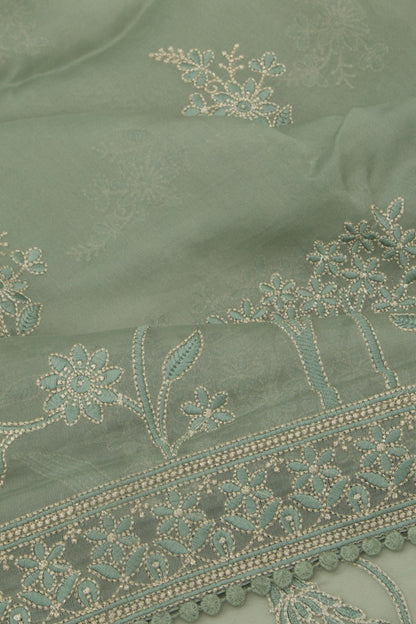 Organza Floral Embroidery Saga Green  Saree