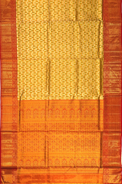 Kanchipuram Silk Tissue Geometrical Brocade Gold Saree