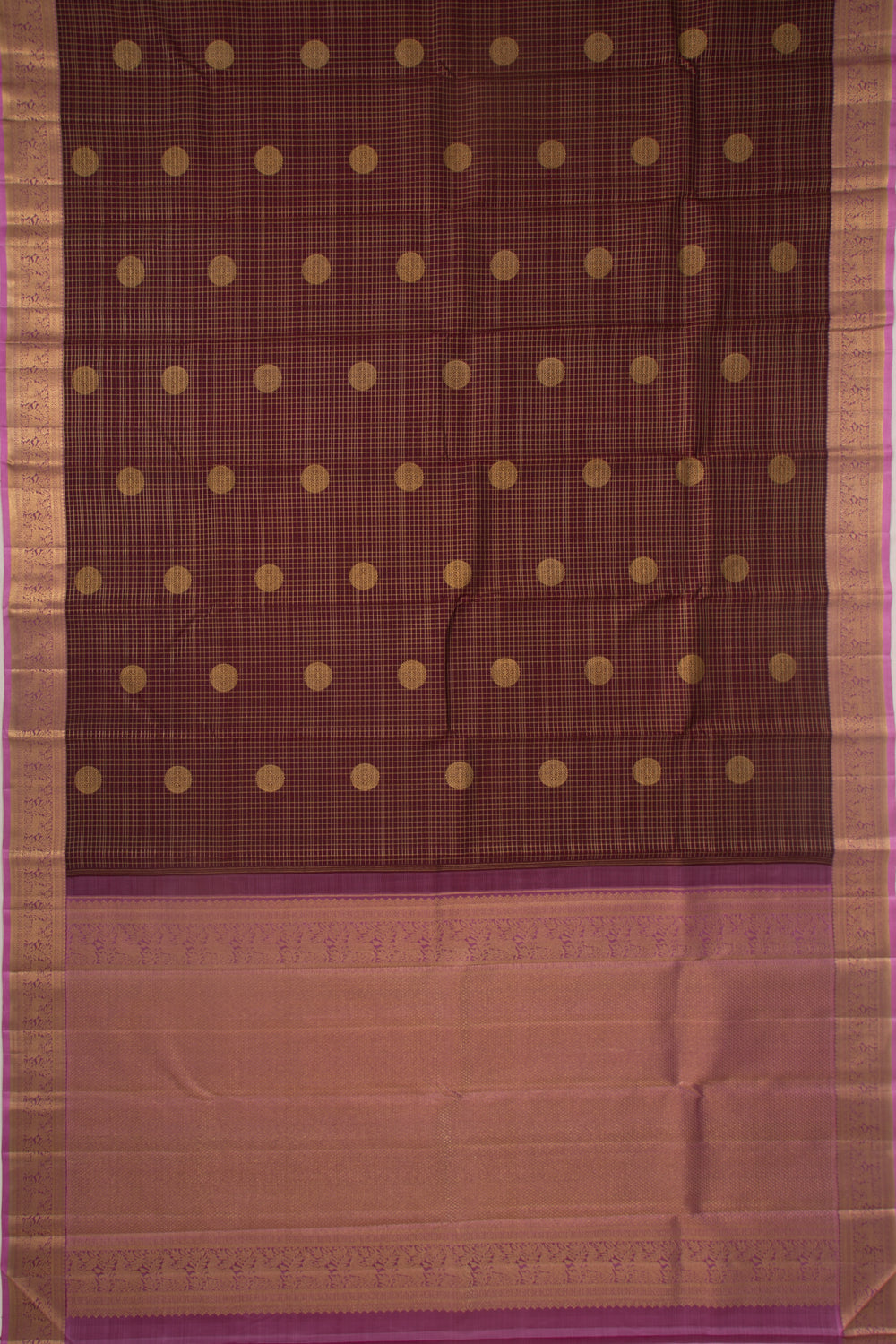 Kanchipuram Silk Checks And Butta Brown Saree