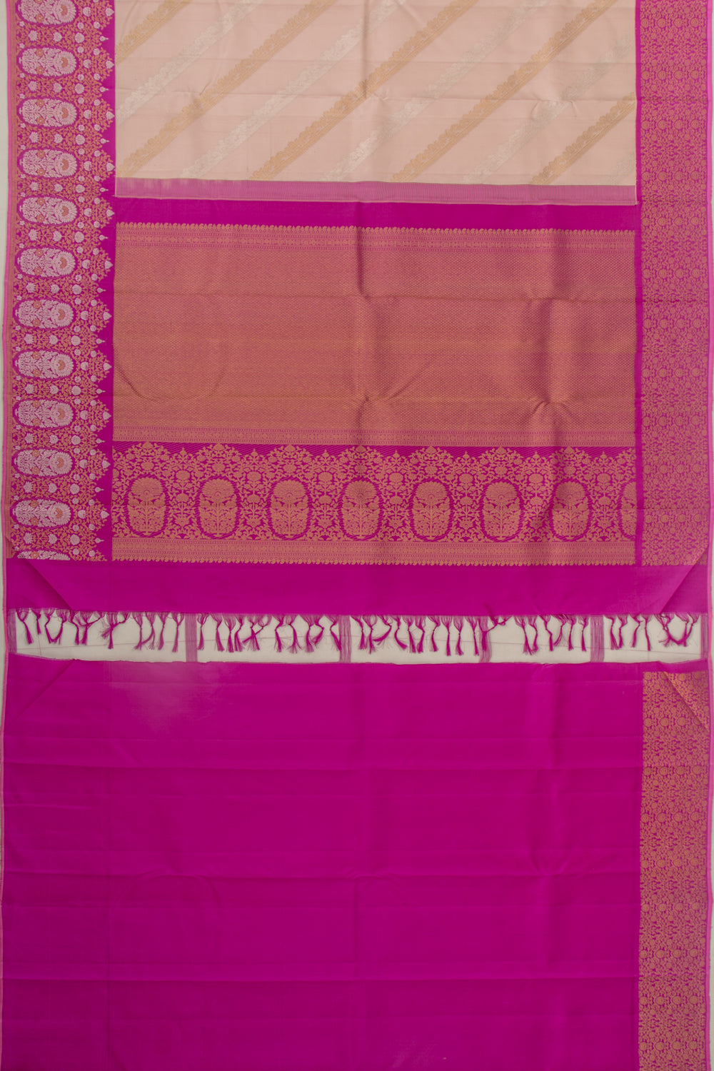 Kanchipuram Silk Leheriya Cream Saree