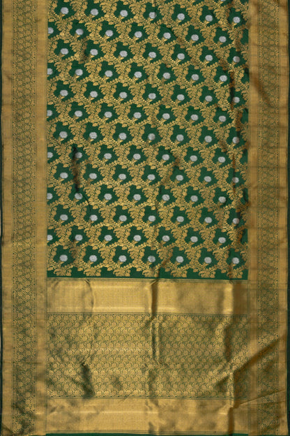 Pure Zari Kanchipuram Silk Jaal Bottle Green Saree