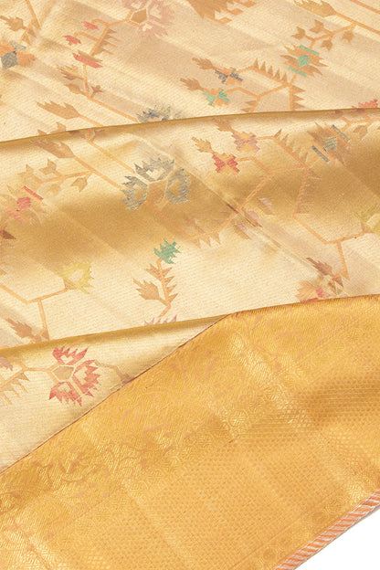 Kanchipuram Silk Tissue Jaal Gold Saree