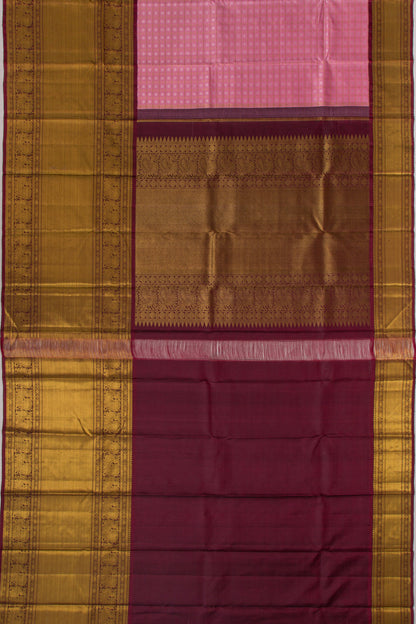 Kanchipuram Silk Checks And Butta Pink Saree