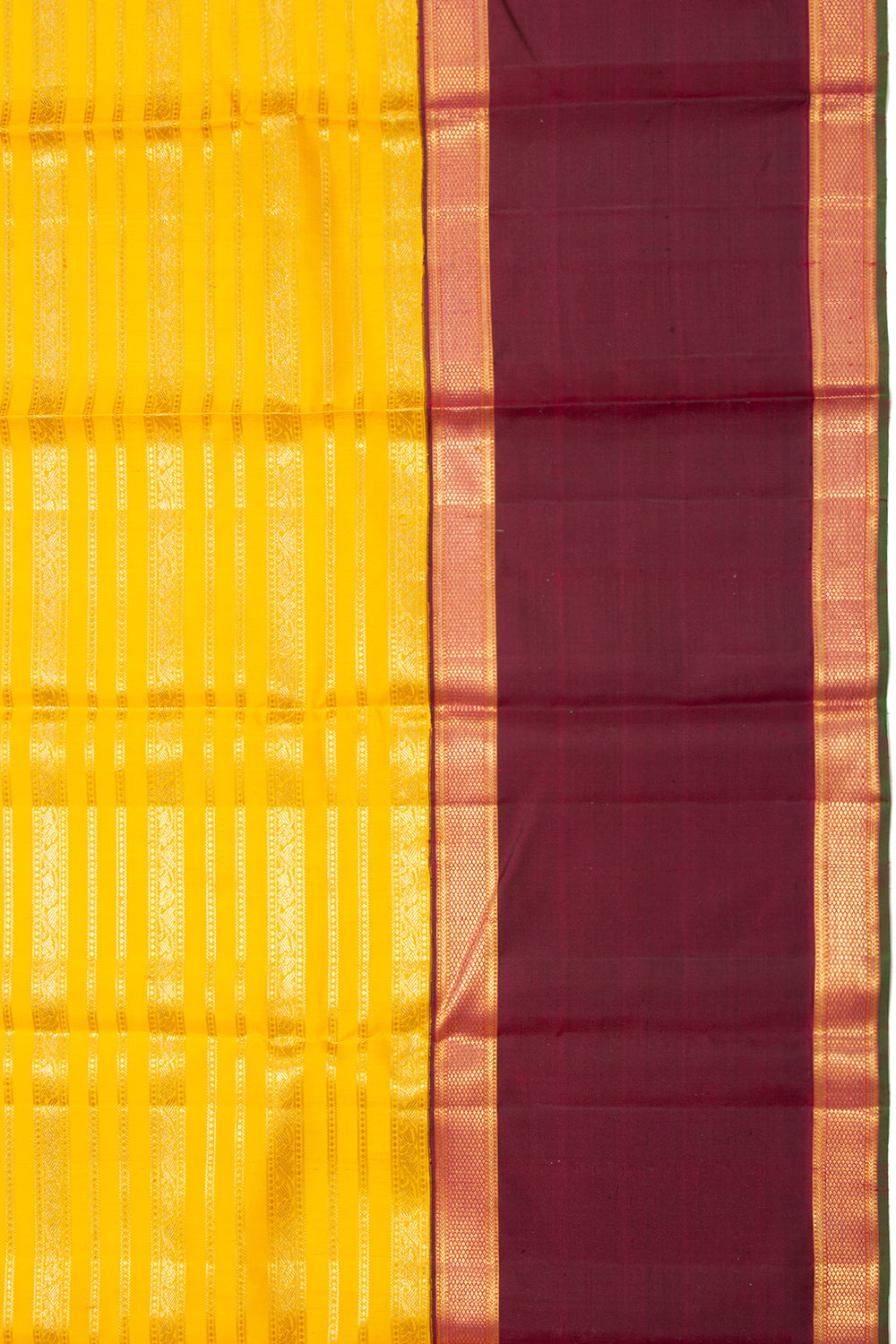 Kanchipuram Silk Lines Brocade Yellow Saree