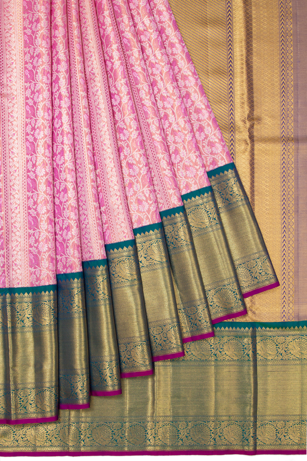 Kanchipuram Silk Tissue Brocade Baby Pink Saree