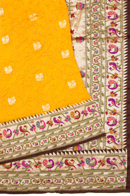 Banarasi Silk Bandhani Butta Yellow Saree