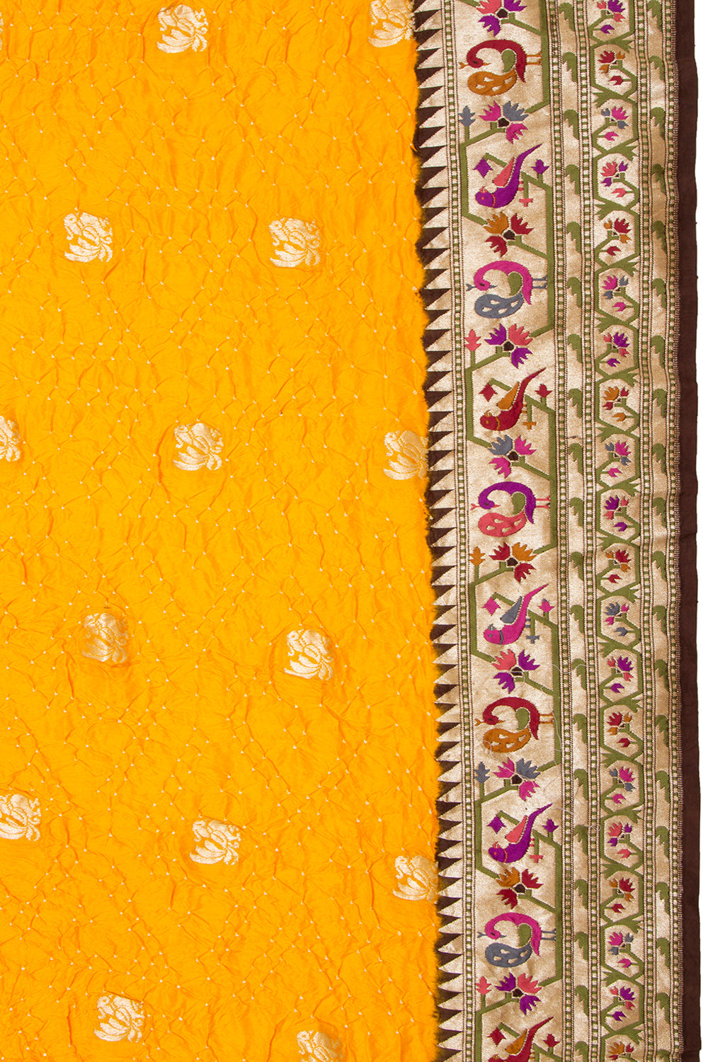 Banarasi Silk Bandhani Butta Yellow Saree