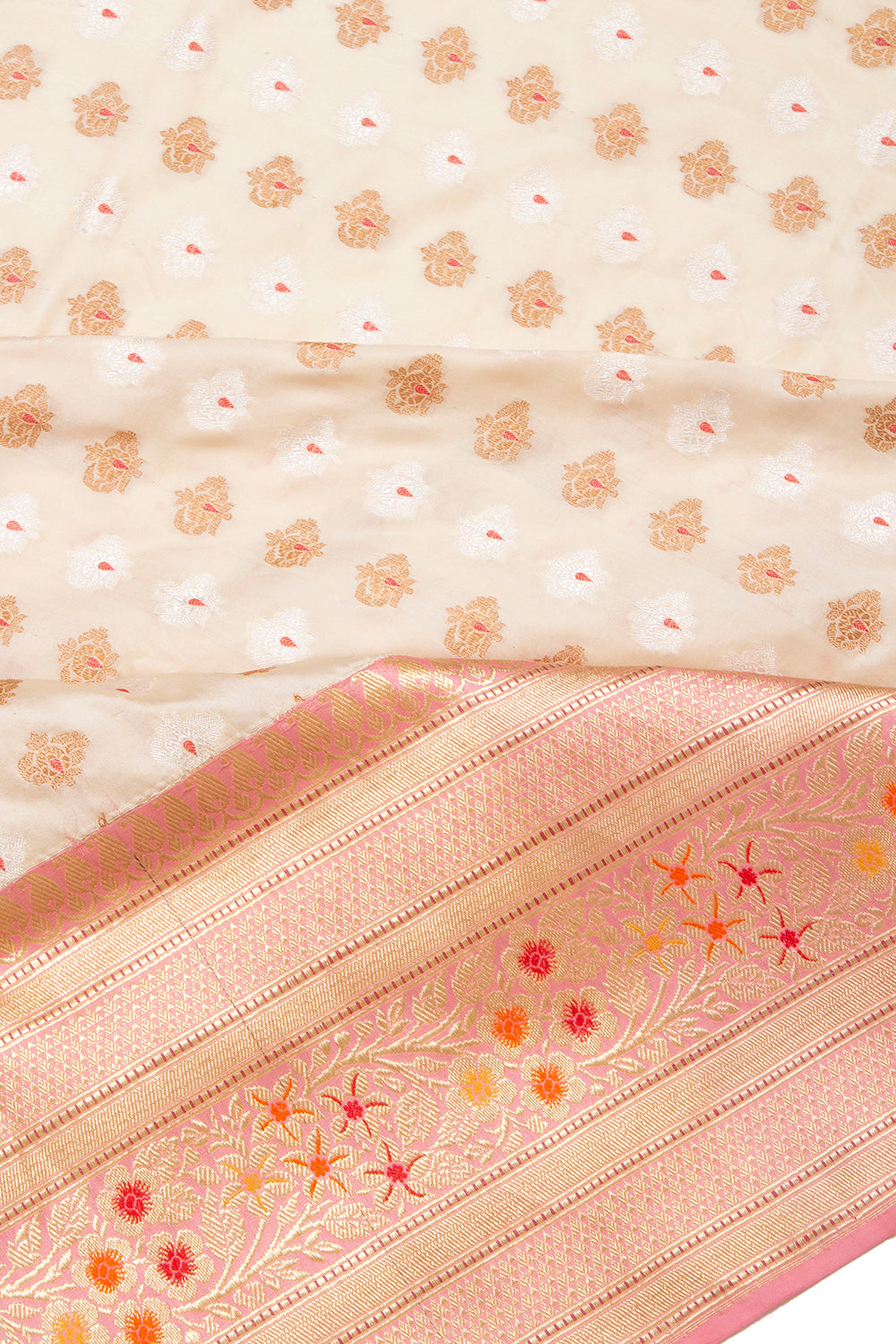 Banarasi Silk Kadwa Butta Cream Saree