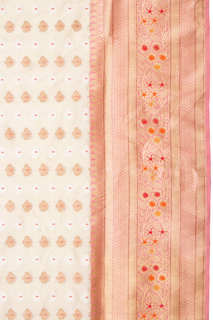 Banarasi Silk Kadwa Butta Cream Saree