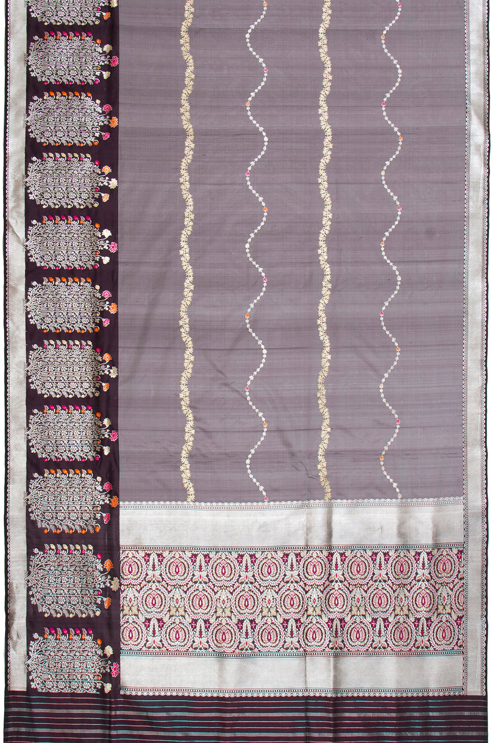 Banarasi Silk Half-n-Half Brown And Grey Saree