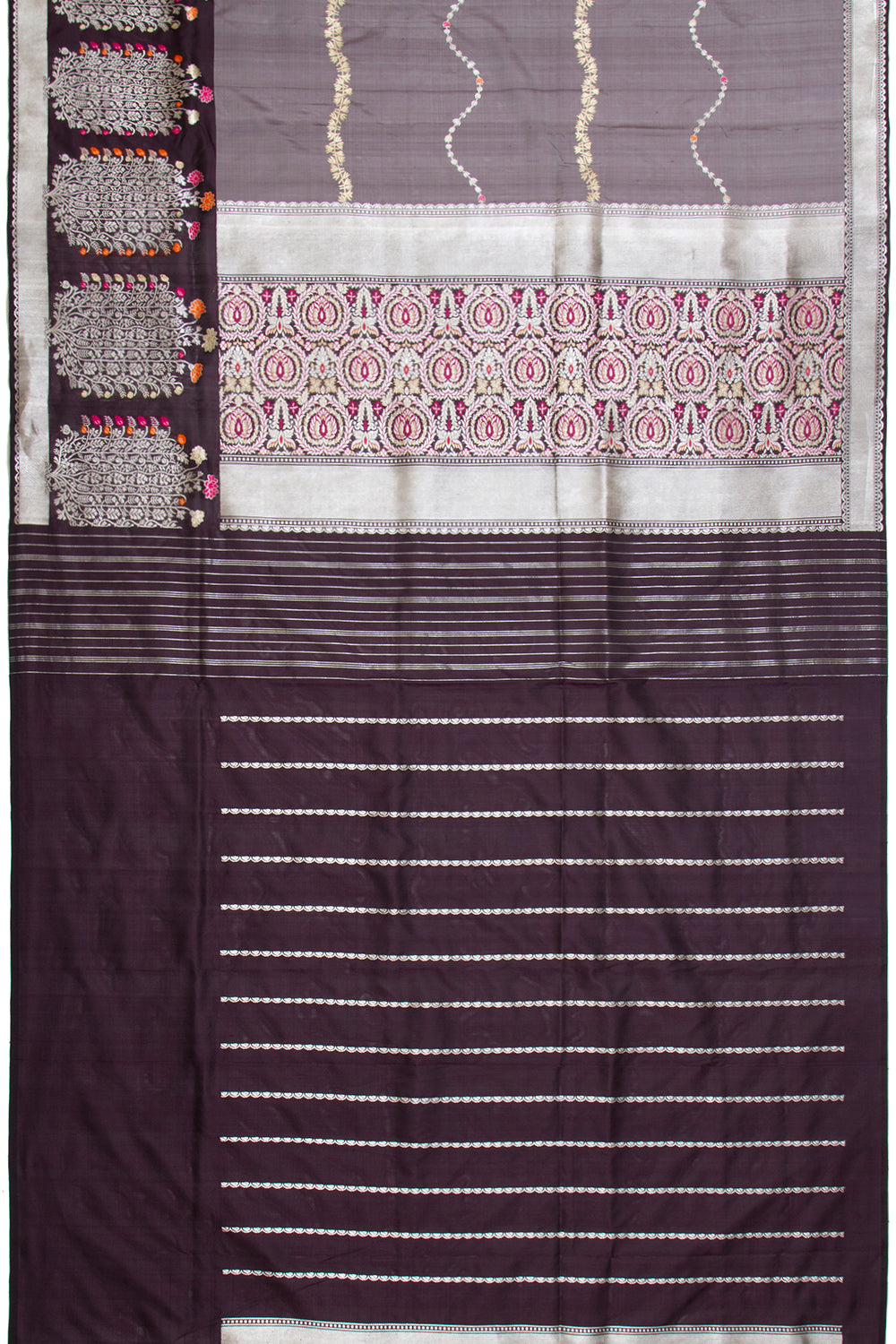 Banarasi Silk Half-n-Half Brown And Grey Saree