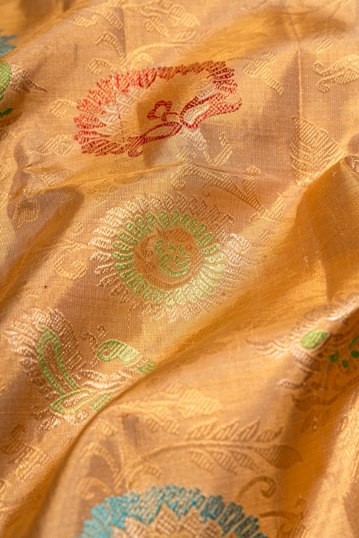 Kanchipuram Silk Tissue Brocade Jaal Gold Saree With Paithani Inspired Border