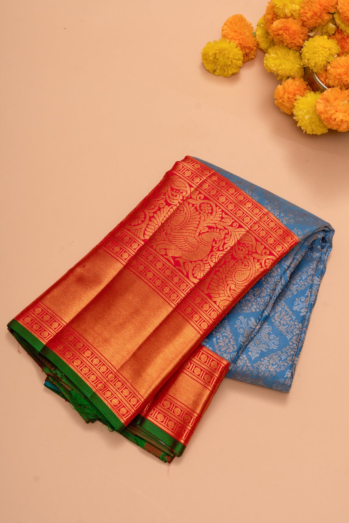 Kanchipuram Silk Brocade Blue Saree